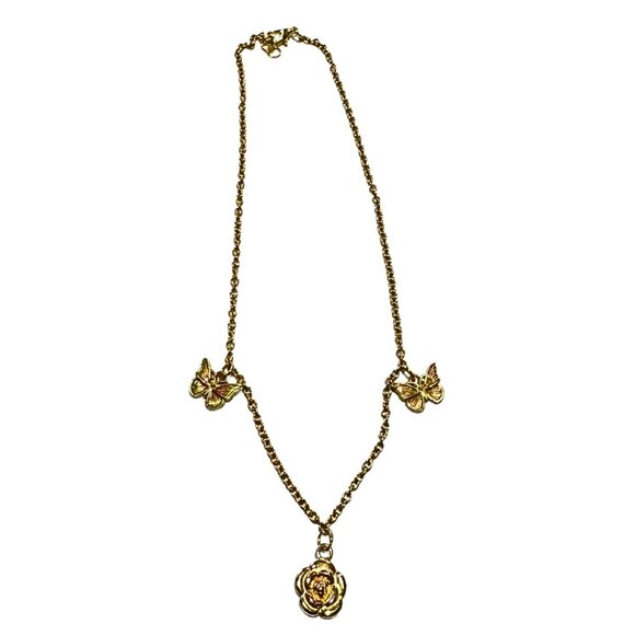 Floral Pendant Necklace with Small Butterflies - Picture 1 of 7